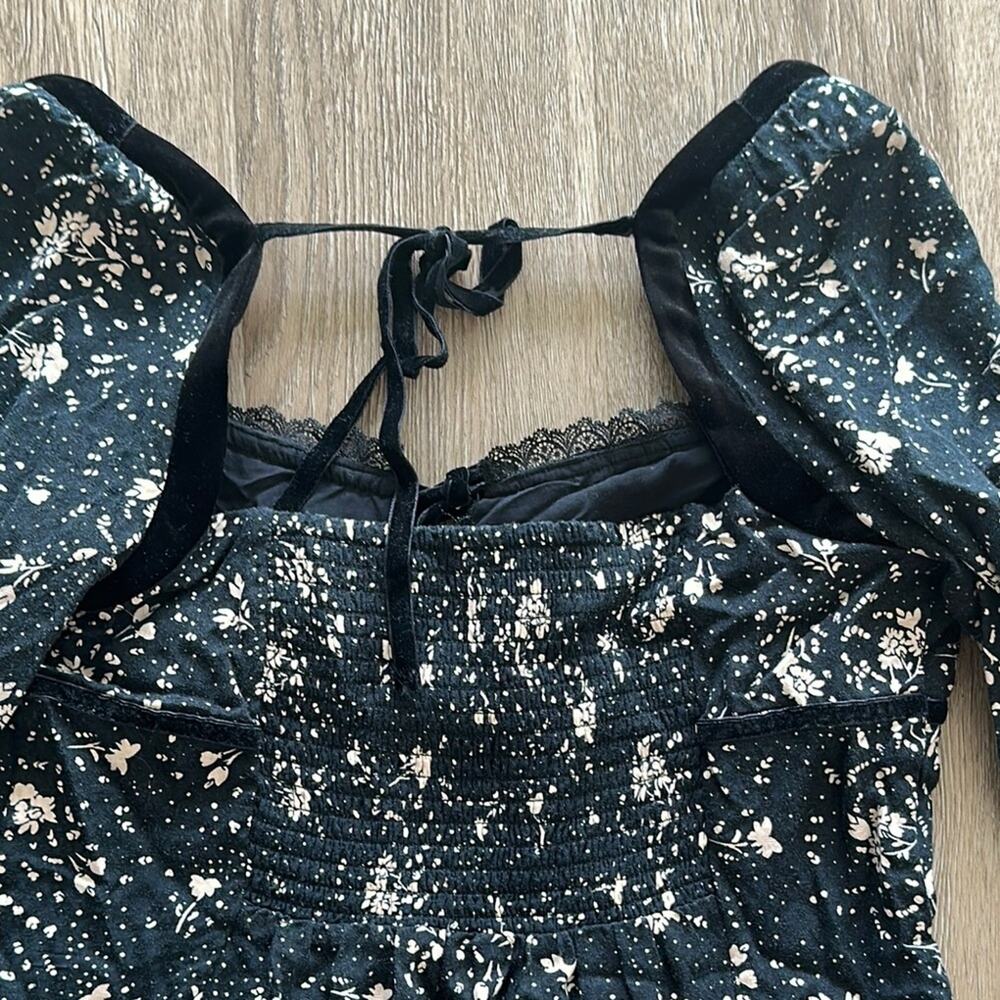 Free People Tess Mini Dress Black‎ & Tan Floral Size Medium - Picture 6 of 7